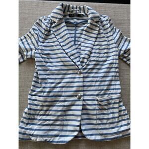 LAUREN RALPH LAUREN Womens Blazer blue White jacket silver button 100% Cotton M